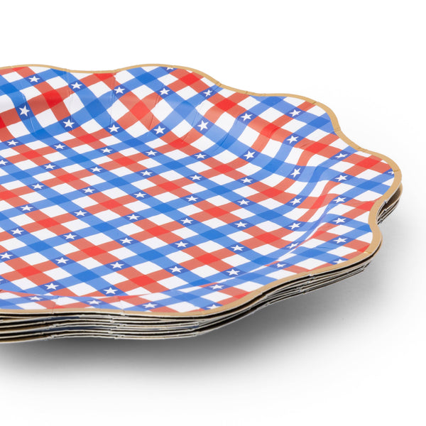 RED & BLUE GINGHAM STAR DINNER PLATES