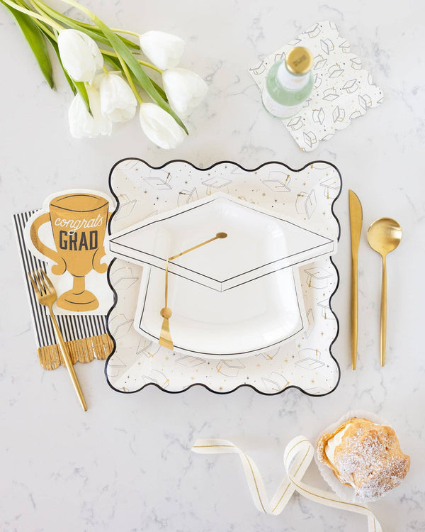 White Graduation Cap Shaped Plates