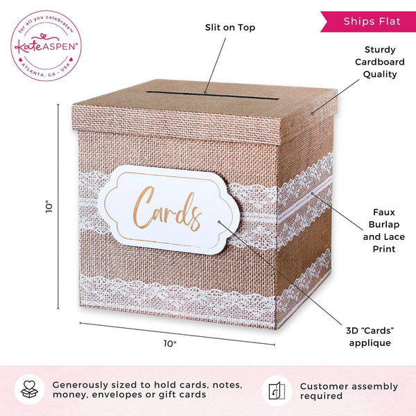 Rustic Elegance Wedding and Party Card Box - Burlap and Lace