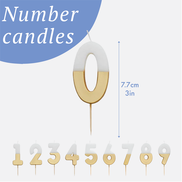 White & Gold Number Candles | Individual Birthday Cake Candles