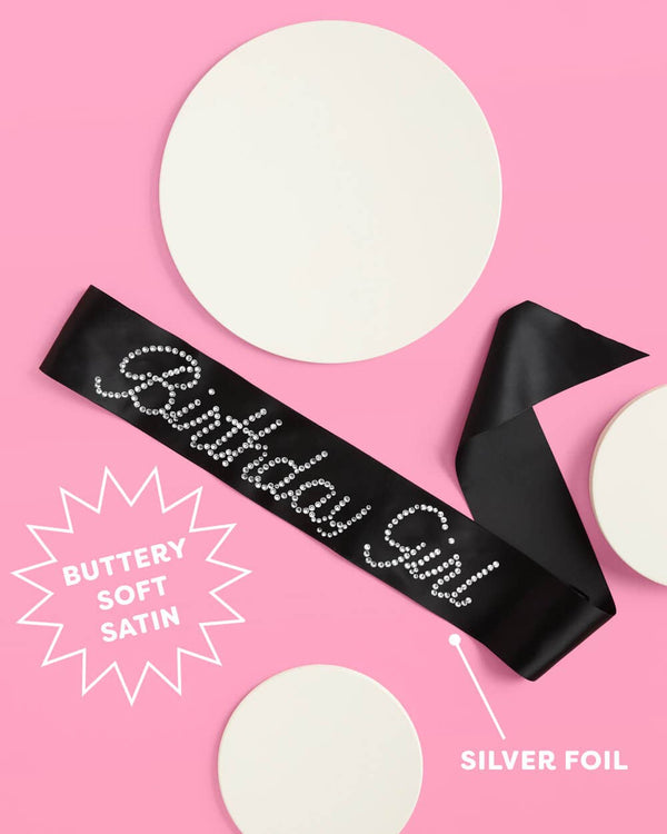 Birthday Girl Sash with Black Rhinestones