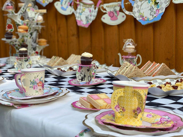Floral Paper Teacups with Saucers – Set of 12 for Tea Party Decor