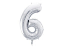 Number "6" Silver Balloon - 34"