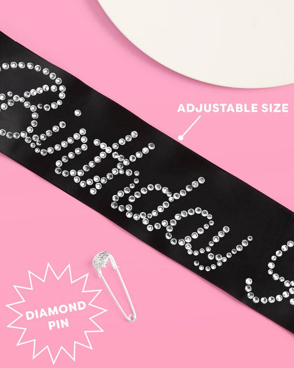 Birthday Girl Sash with Black Rhinestones
