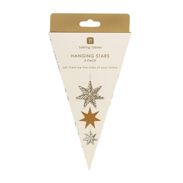 Gilded Paper Stars Christmas Tree Decorations - 3 Pack