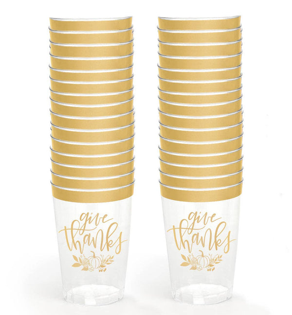 Give Thanks Cups - 30 gold foil plastic cups