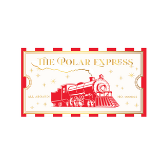 Design of 'The Polar Express' train on a red and white striped background