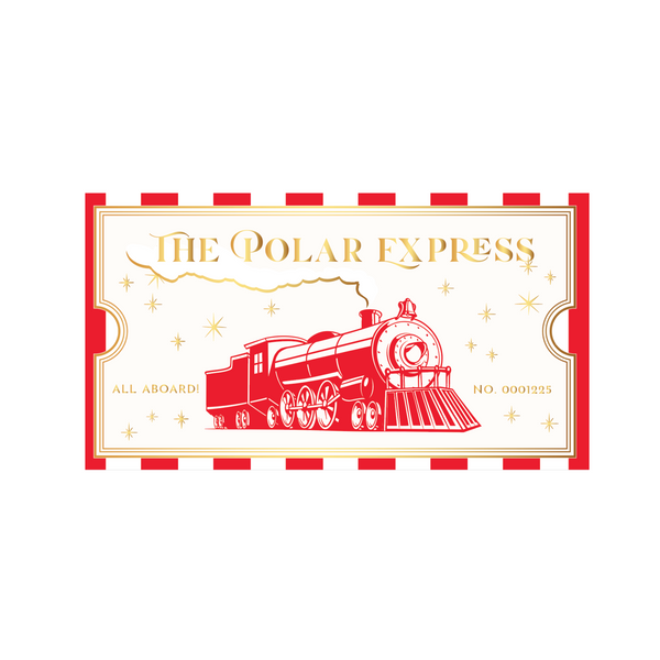 Design of 'The Polar Express' train on a red and white striped background