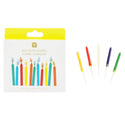 Packaging of multicolored flame candles with sample candles displayed.