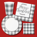 Merry Christmas - Grey Buffalo Plaid Tableware Bundle