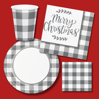 Merry Christmas - Grey Buffalo Plaid Tableware Bundle