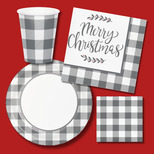 Merry Christmas - Grey Buffalo Plaid Tableware Bundle