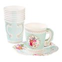 Mint Green Floral Paper Teacup with Saucer – Tea Party Decor