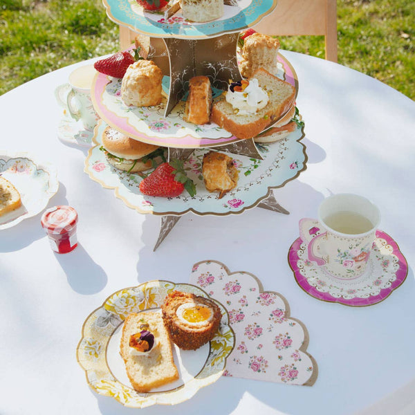 Floral Paper Teacups with Saucers – Set of 12 for Tea Party Decor