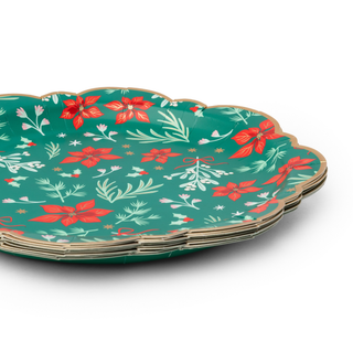 Christmas Floral Green Classic Dinner Plates (Set of 8)