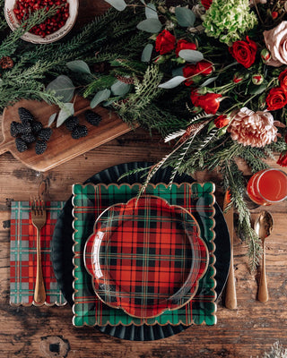 Green Plaid Christmas 10" Square Dinner Plates