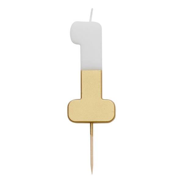 White & Gold Number Candles | Individual Birthday Cake Candles