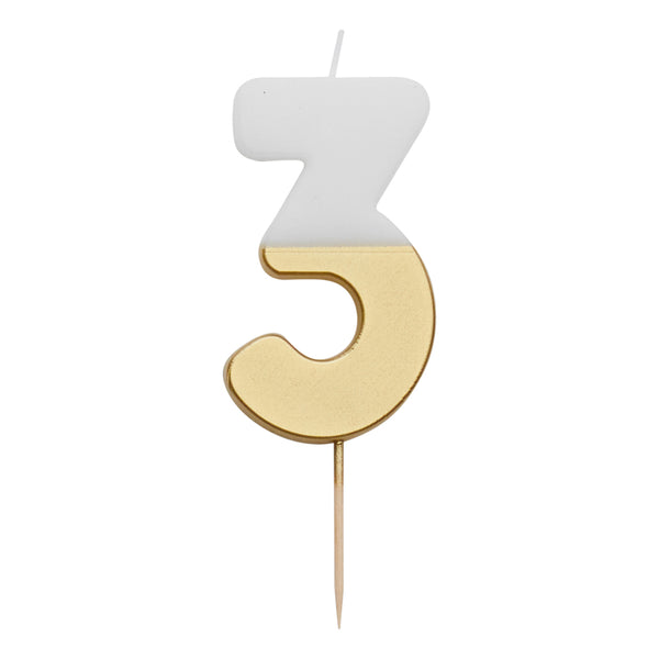 White & Gold Number Candles | Individual Birthday Cake Candles