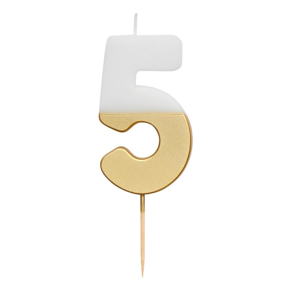 White & Gold Number Candles | Individual Birthday Cake Candles