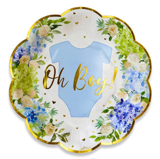 Oh Boy! Baby in Bloom Shower Lunch Plates - Blue Floral Baby Shower Tableware