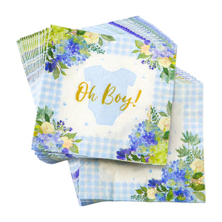 Oh Boy! Baby in Bloom Shower Napkins - Blue Floral Baby Shower Decorations