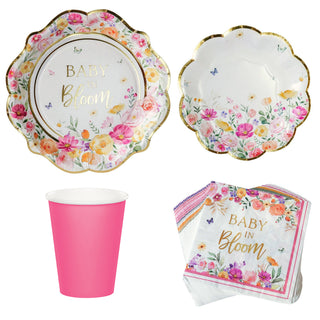 Baby in Bloom Baby Shower 64 Piece Tableware Bundle