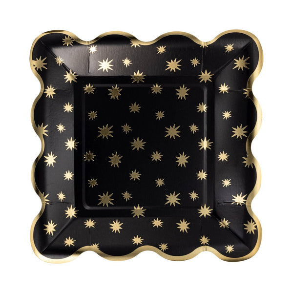 Black and Gold Star Pattern Plate | Oh So Fancy Party