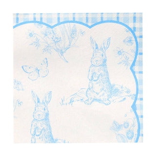 Decorative paper with blue rabbit illustrations on a white background