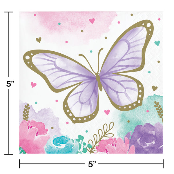 Butterfly Shimmer 5" Beverage Napkins