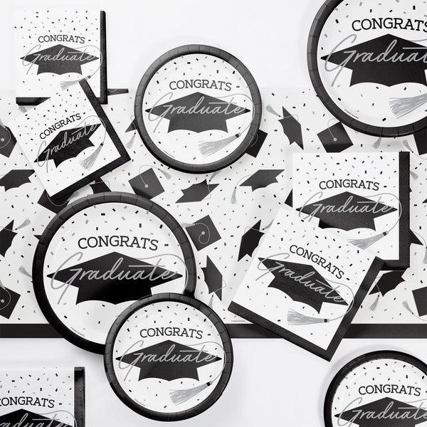 Congrats Graduate Silver & Black 108 Piece Tableware Bundle