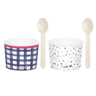 Sprinkle & Gingham Ice Cream Cups with Wooden Spoons