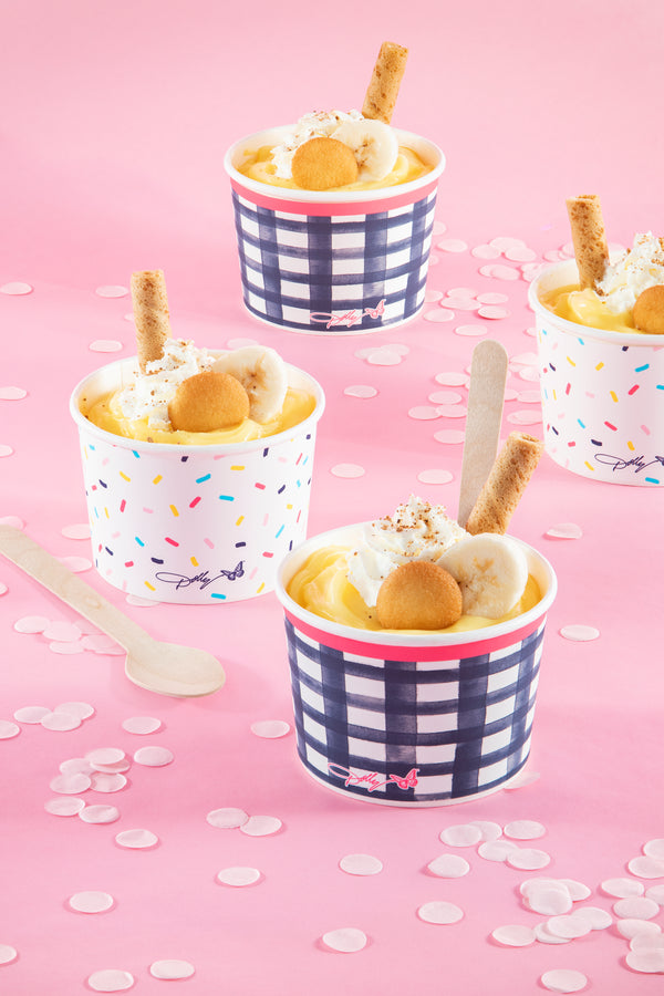 Sprinkle & Gingham Ice Cream Cups with Wooden Spoons