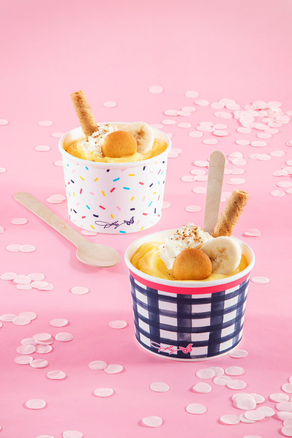 Sprinkle & Gingham Ice Cream Cups with Wooden Spoons