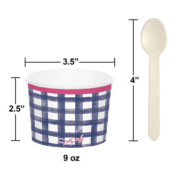 Sprinkle & Gingham Ice Cream Cups with Wooden Spoons