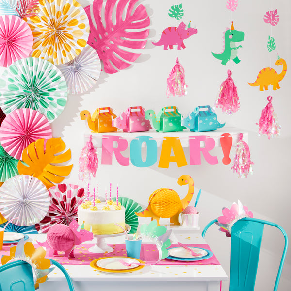 Pink Dino Birthday Party Tablecloth