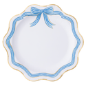 Decorative plate with blue ribbon design on a white background