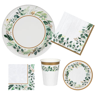Eucalyptus Gold Tableware Bundle - Perfect for Showers and Weddings!