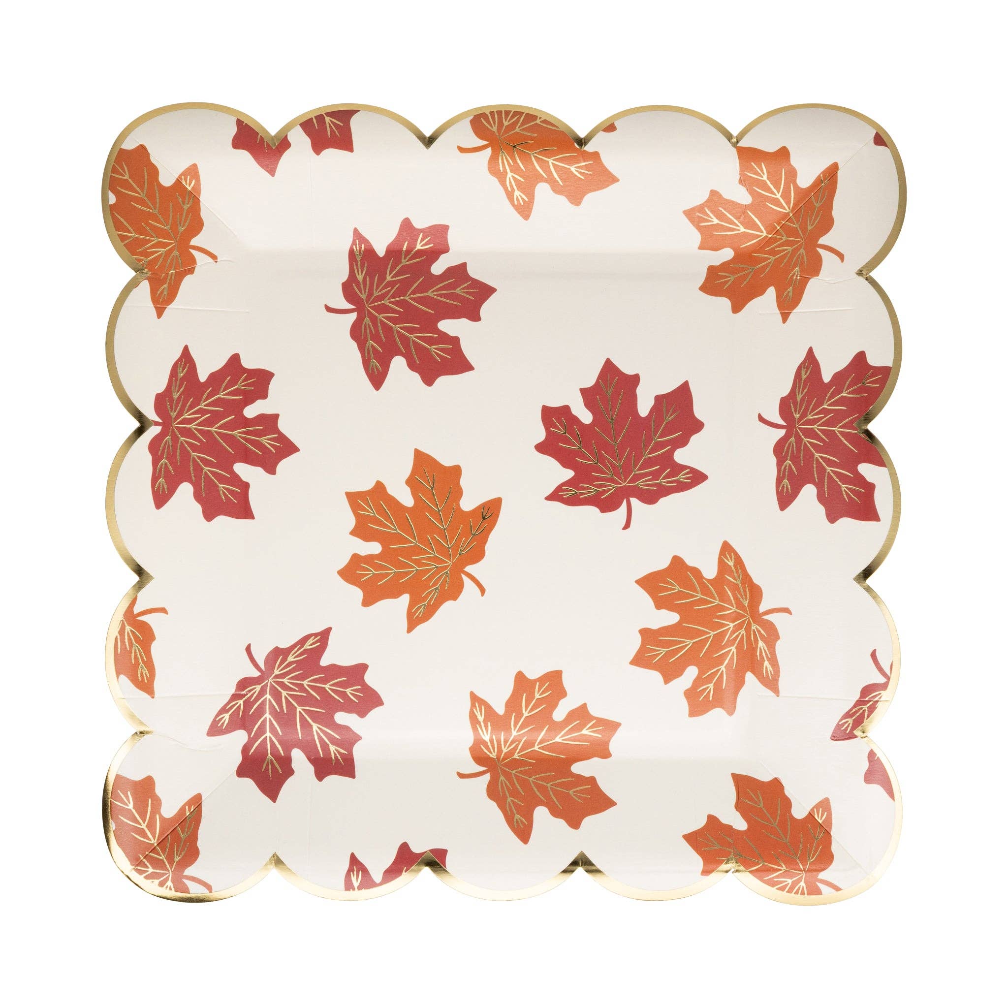 Falling Leaves Paper Plates with Gold Foil - Thanksgiving Tableware (8 ...