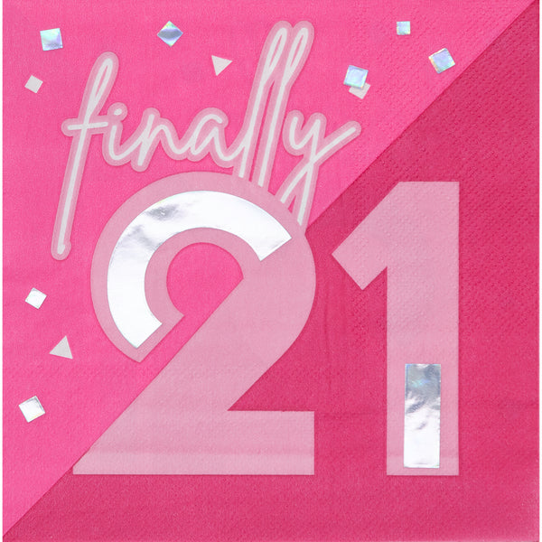 Finally 21 Birthday Party Pink Napkins