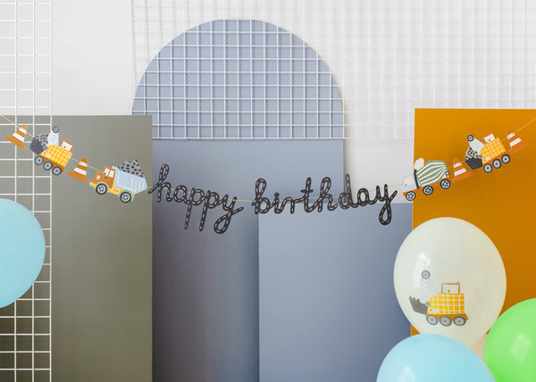 Banner Happy Birthday Construction Vehicles