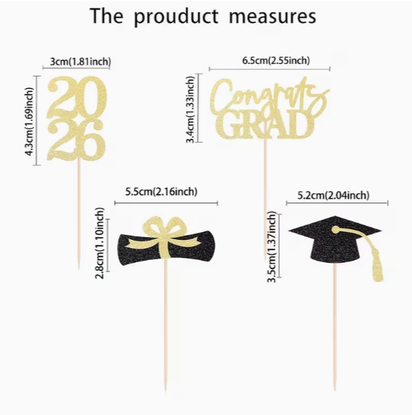 Class of 2026 Glitter Cupcake Toppers - Set of 12