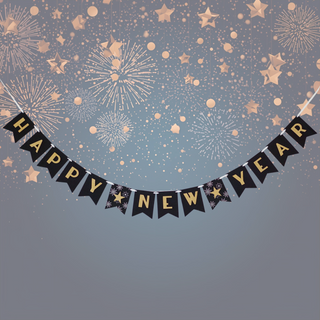 Happy New Year Banner – Black & Gold Party Garland | Made in USA
