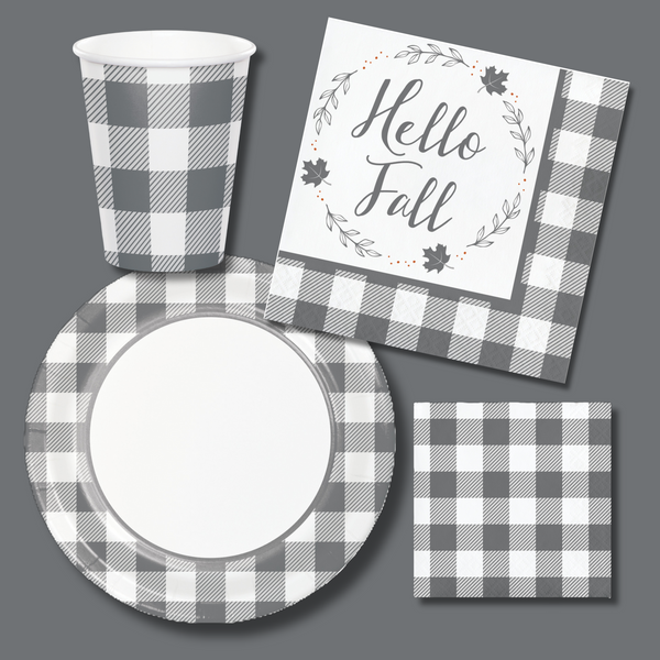Hello Fall - Grey Buffalo Plaid Tableware Bundle