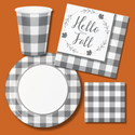 Gray Buffalo Plaid Hello Fall Napkins