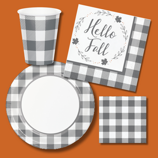 Gray Buffalo Plaid Hello Fall Napkins