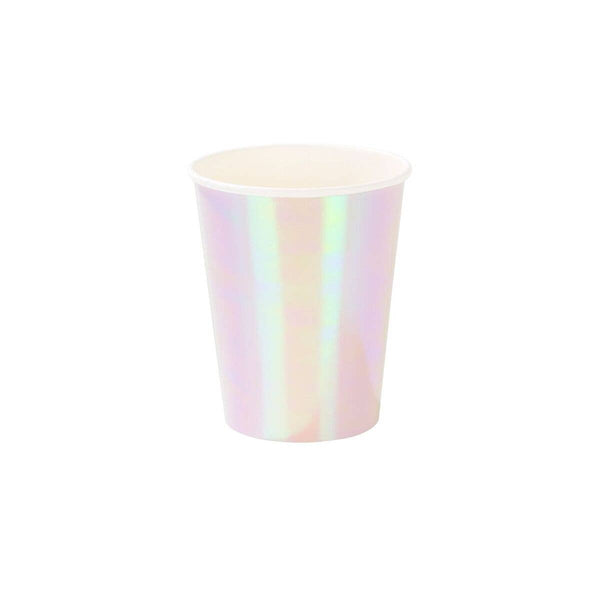 Iridescent paper cup on a white background