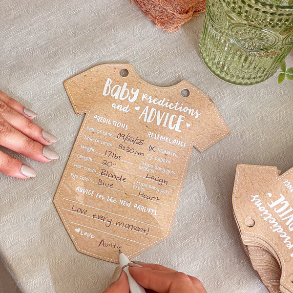 Kraft Onesie Baby Shower Prediction Advice Card Keepsake | Oh So Fancy Party