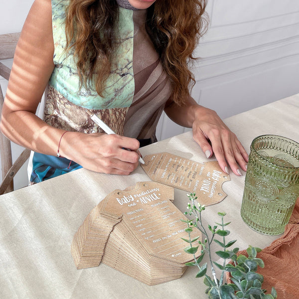 Kraft Onesie Baby Shower Prediction Advice Card Keepsake | Oh So Fancy Party