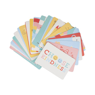 Set of colorful cards with a central card reading 'Choose Kindness' on a white background