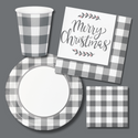 Merry Christmas - Grey Buffalo Plaid Tableware Bundle